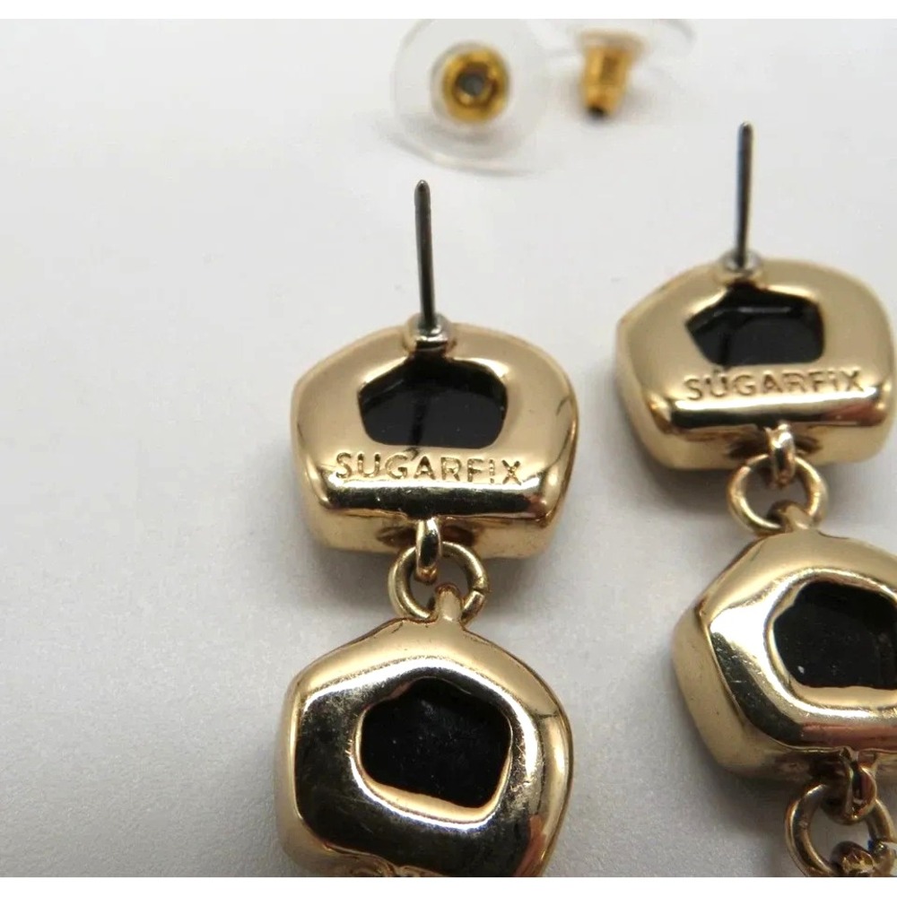 Sugarfix‎ BaubleBar Earrings Womens Gold Tone Black Druzy Dangle Drop Statement - Picture 7 of 9